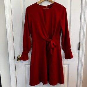 Ann Taylor True Red Wrap Tie Midi Dress Petite 4P NWT Fully Lined